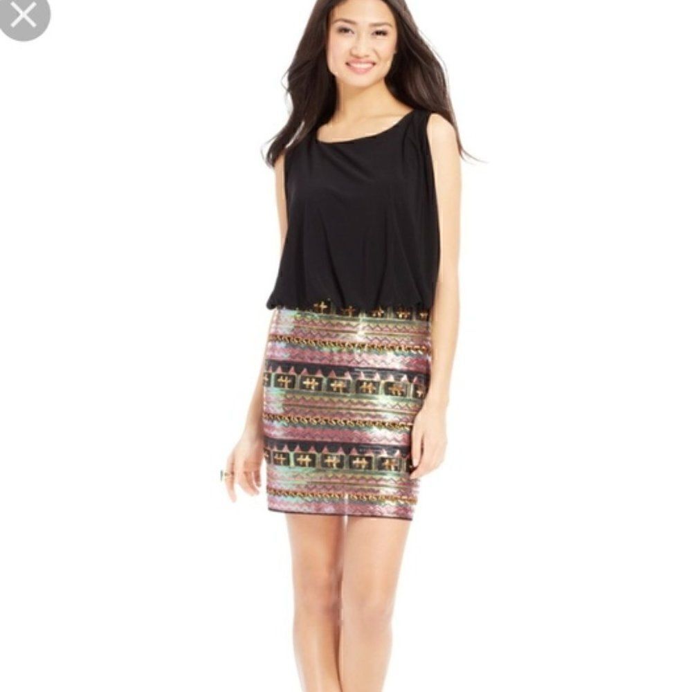 Betsy & Adam sleeveless sequin cocktail dress
